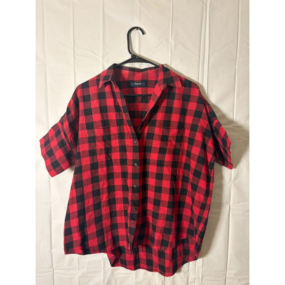Madewell Buffalo Check Flannel Cotton Shirt Red Black Oversized Boxy Top S